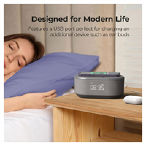i-box Dawn Bedside Alarm Clock With Wireless Charging - Grey 1
