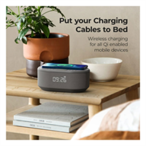 i-box Dawn Bedside Alarm Clock With Wireless Charging - Grey 2