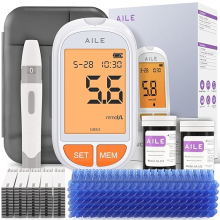 AILE Blood glucose Monitor Kit for Diabetes: Blood Sugar Meter Test Kit Test Strips x 50 and Low Pain Lancing Devices x