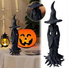 (20CM) Halloween Witch Statue Resin Witch Figure, Faceless Ghost Sculpture, Decorative Gothic Spooky Standing Desktop Ornament Sculpture - DSW