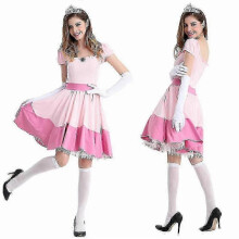 (L) Super Mario Bros 90s Princess Peach Classic Costume Outfit Adults Womens Gaming Party Cosplay Fancy Dress - DSW