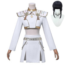 (L Adults, Zoey With Wig) KPop Demon Hunters Zoey Halloween Costume for Women: Cosplay Set with White Fancy Dress - DSW