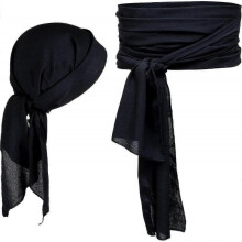 (Black) Pirate Costume Accessories/Plus Size Pirate Scarf Belt Waist Sash and Pirate Head Scarf Bandanas for Halloween Women Men - DSW