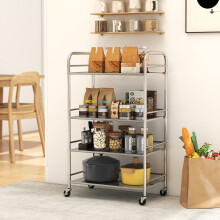 (L) HOMCOM Kitchen Trolley on Wheels Serving Cart with Handles Silver
