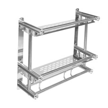 Storage Shelf Stainless Steel Shower Shelf with Double Layer Towel Holder, Shampoo and Toilet Storage Organizer Rack 201