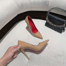 (34, nude 10cm) Women Red Sole Pumps New Sexy Bottom Pointed Toe Black Thin High Heel Shoes 8cm 10cm 6cm Shallow Sexy Wedding Shoe