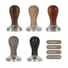 (RED SANDALWOOD, 58mm) 51/53/58mm Coffee Tamper Stainless Steel Coffee Powder Hammer Handle Flat Base