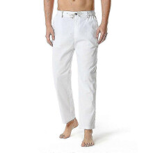 (3XL, White) Men'S Relaxed-Fit Linen Pant With Drawstring Elastic Waist Pockets