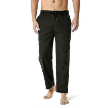 (3XL, black) Men'S Relaxed-Fit Linen Pant With Drawstring Elastic Waist Pockets