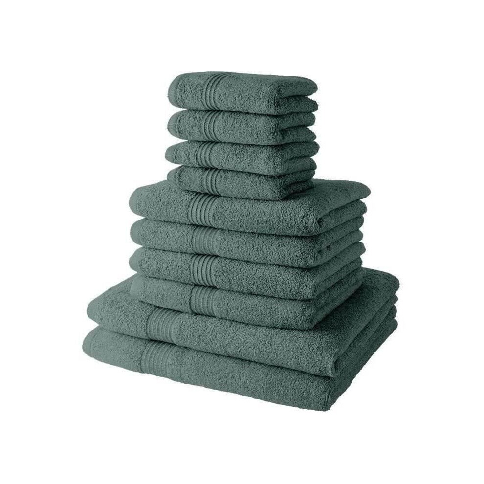 Today Set Of 10 Bath Towels Including 4 30X50 Towels + 4 50X90 Towels + 2 70X130cm Bath Sheets 100% Cotton - Celadon