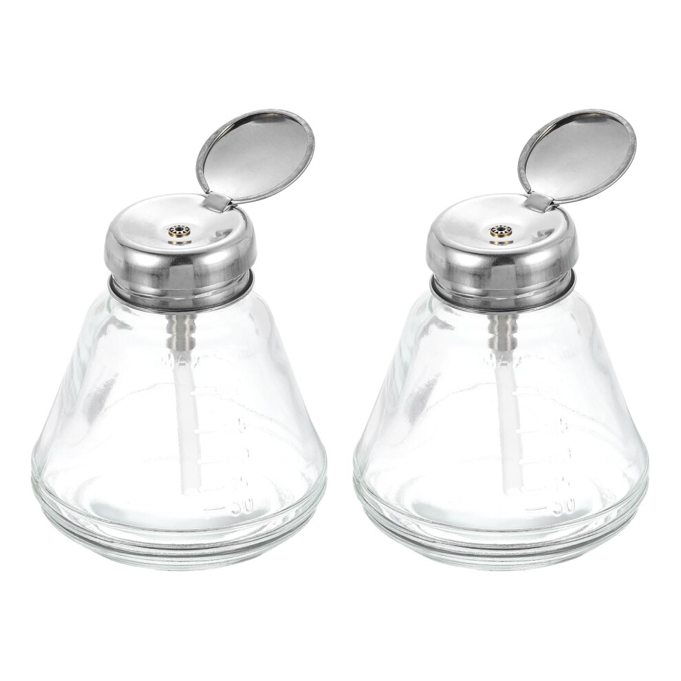 Solvent Alcohol Dispenser 2-Pack, 180 ml Conical Pump Bottle with Plastic Tube and Copper Core for Acetone Nail Polish Remover