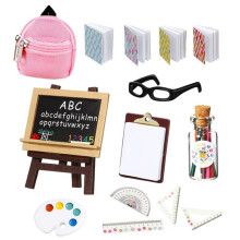 Children's Backpack Set Mini School Bag Model with Miniature Book, Paper Clip, Pencil Dolls, and Accessories in Mixed Colors