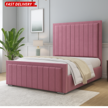 (Grey (with Mattress), 6ft Super King (with Gaslift)) Velvet Bumper Bar Double Bed Frame with 54in Headboard, Mattress & Gas Lift Storage Option Hand Made UK