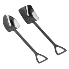 2 piezas de cucharas tipo pala, de acero inoxidable negro, acabado brillante.