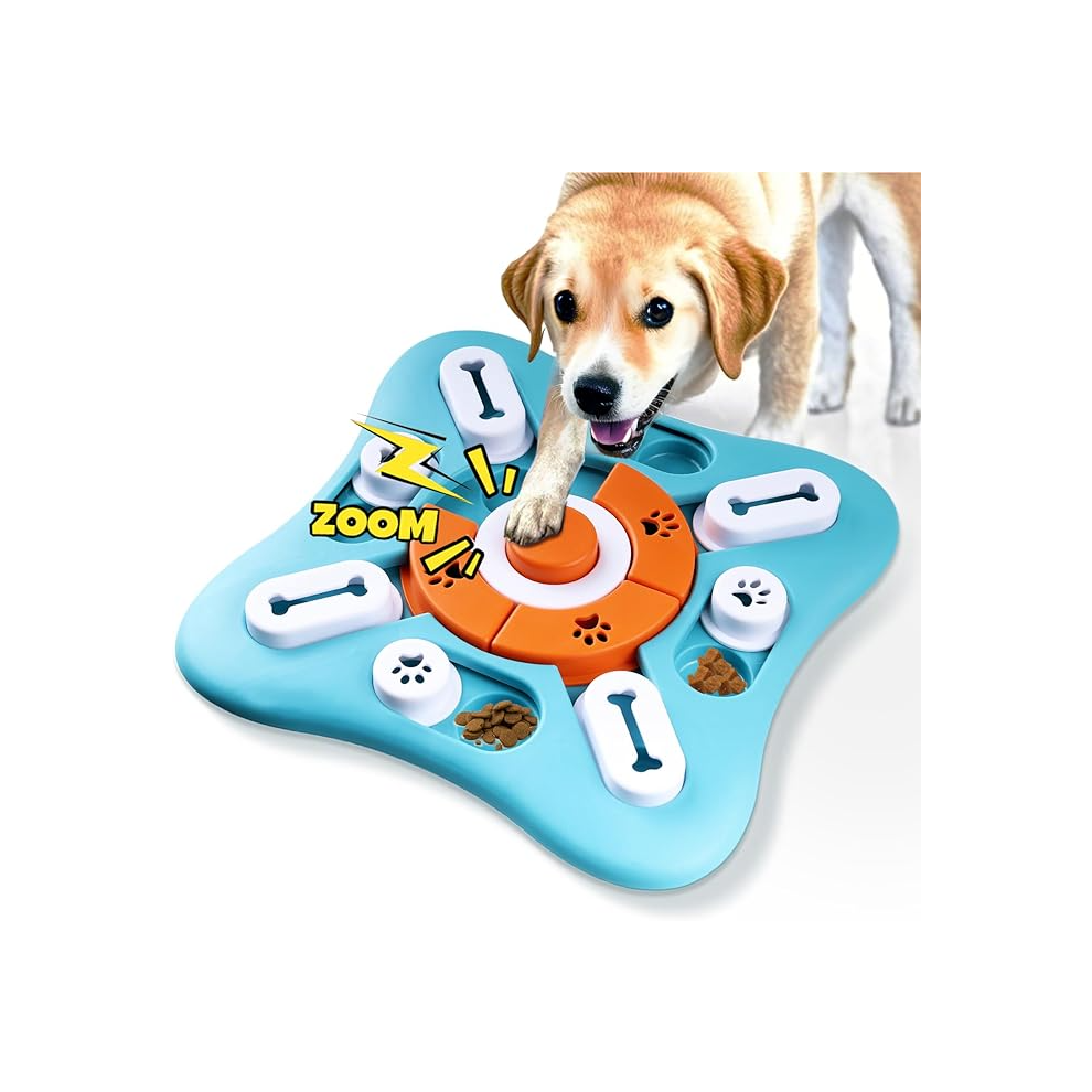 Interactive Dog Puzzle Feeder, Treat Dispenser Dog Puzzle Toys with Squeaker & Non-Slip, Slow Feeder Bowl for Mental En