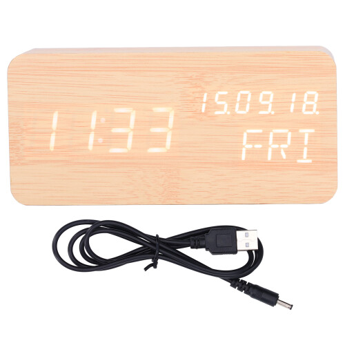 Holz LED-Wecker mit Sprachsteuerung, 3 Helligkeitsstufen 1