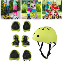 Kinder-Sicherheitshelm, Knie- und Ellbogenschützer Set, atmungsaktiv, grün, 7 Stück