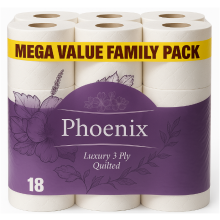 Phoenix Luxury 3 Ply Quilted Toilet Paper 18 Roll Pack