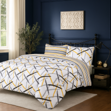 (Single, Ochre Stripe) Printed Duvet Cover Set 3PC Reversible Cover with Pillowcases-Soft Microfiber Quilt Cover in Single, Double & King Sizes