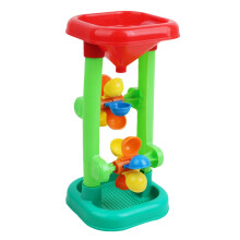 Water Tower Toy for Kids, Sand and Water Mixing Activity Set with Rotating Wheel, Outdoor Sandbox and Pool Play, Red