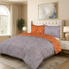 (Double, Rust Flower) Printed Duvet Cover Set 3PC Reversible Cover with Pillowcases-Soft Microfiber Quilt Cover in Single, Double & King Sizes