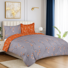 (King, Rust Flower) Printed Duvet Cover Set 3PC Reversible Cover with Pillowcases-Soft Microfiber Quilt Cover in Single, Double & King Sizes