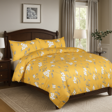 (Single, Ochre Fower) Printed Duvet Cover Set 3PC Reversible Cover with Pillowcases-Soft Microfiber Quilt Cover in Single, Double & King Sizes