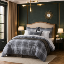 (Single, Grey Check) Printed Duvet Cover Set 3PC Reversible Cover with Pillowcases-Soft Microfiber Quilt Cover in Single, Double & King Sizes