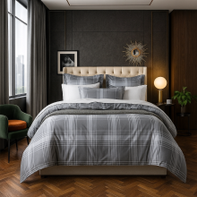 (Super King, Grey Check) Printed Duvet Cover Set 3PC Reversible Cover with Pillowcases-Soft Microfiber Quilt Cover in Single, Double & King Sizes