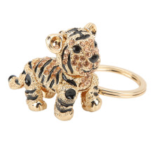 Chic 3D Tiger Schlüsselanhänger mit Strass - Champagner-Anhänger für Taschen