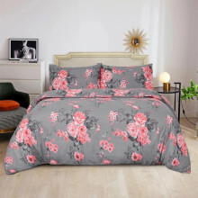 (Double, Grey Bouquet) Printed Duvet Cover Set 3PC Reversible Cover with Pillowcases-Soft Microfiber Quilt Cover in Single, Double & King Sizes