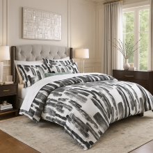 (Single, Grey Stripe) Printed Duvet Cover Set 3PC Reversible Cover with Pillowcases-Soft Microfiber Quilt Cover in Single, Double & King Sizes