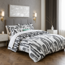 (King, Grey Stripe) Printed Duvet Cover Set 3PC Reversible Cover with Pillowcases-Soft Microfiber Quilt Cover in Single, Double & King Sizes