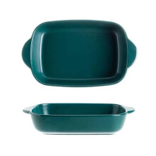 Lasagneform Ceramic Set of 2, Rounded Corners, Double Handle Bakeware, Microwave Safe, Dark Green