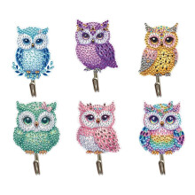 Animal Diamond Painting Art Wall Hooks Set of 6 with Rhinestone Keychains for Home Decor and Organization