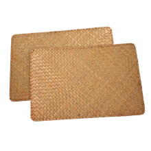 Woven Seagrass Table Mats Set of 2 Vintage Coffee Cup Coasters Rectangle Place Mats for Dining Room and Cafés