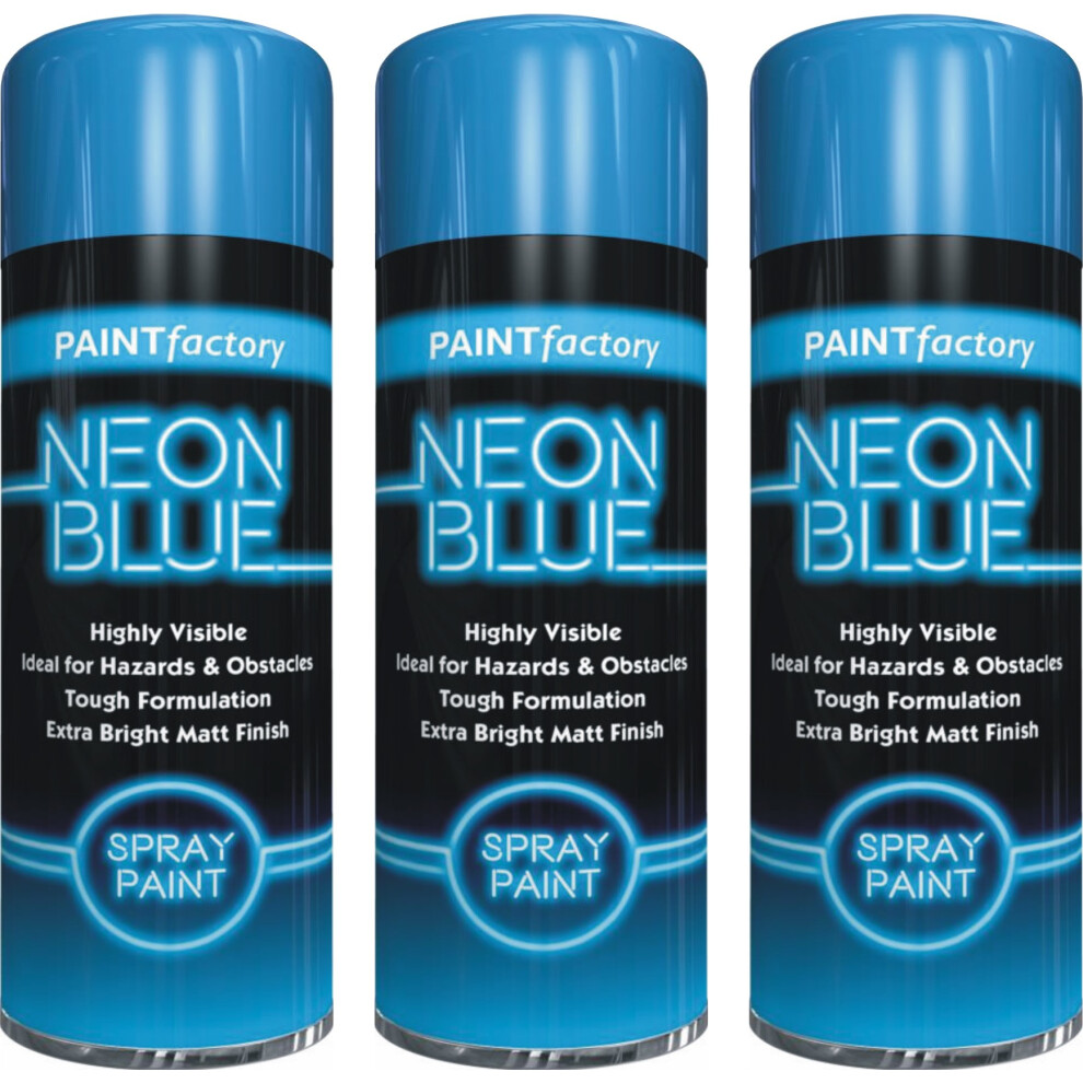 3 X Neon Fluorescent Blue Bright Spray Paint Aerosol Matt Metal Wood 5061097234278