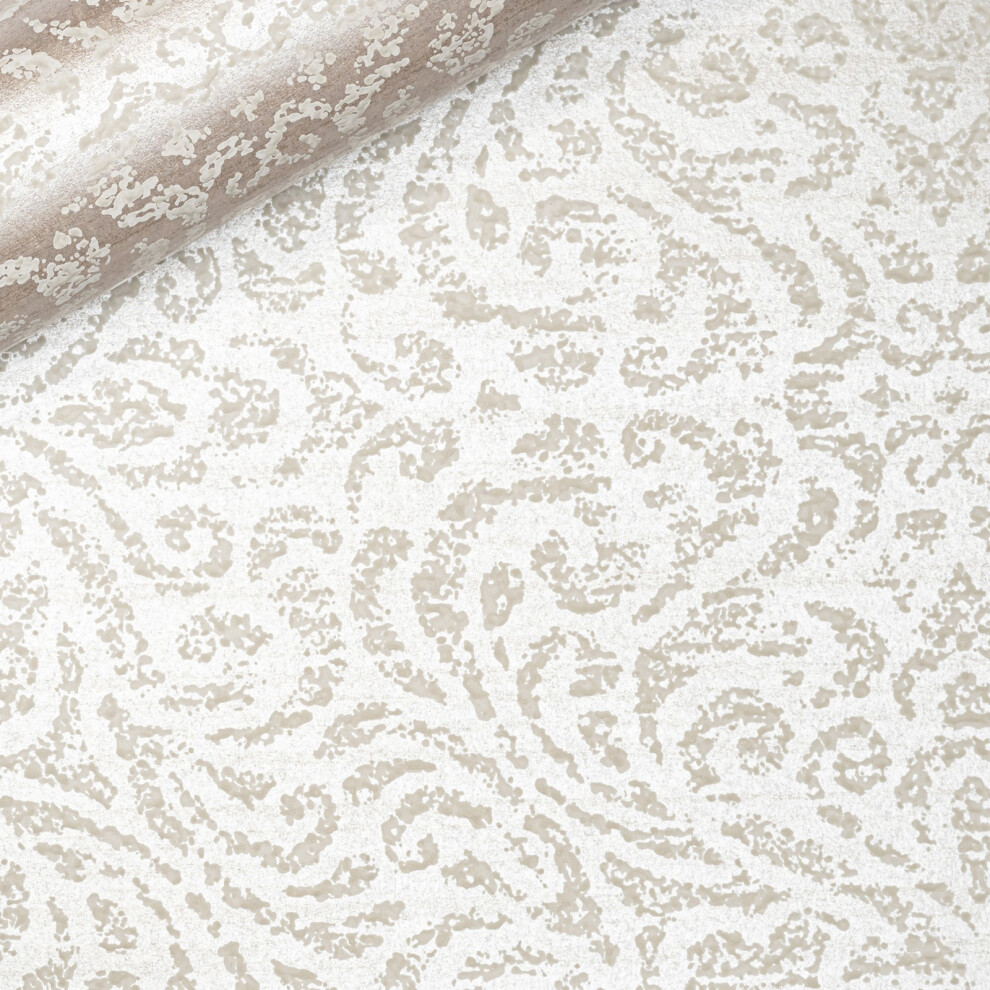 Taupe Metallic Shimmer Damask Floral Textured Wallpaper 5060729373439