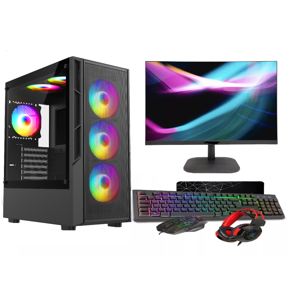 Asc Intel I5 Gaming Bundle Gt730 2Gb 8Gb Ram 128Gb Ssd+500Gb Hdd 500W 80+ Psu 6 Fan Rgb Case Wifi Win 11 22" Monitor Bundle Black 5061023957301