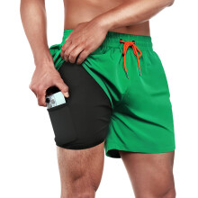 BRISIRA badbyxor f?r m?n simshorts Snabbtorkande 5-tums strandshorts med inners?mmar med kompressionsfoder och gr?n ficka med dragkedja