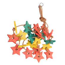 Bunter Papageien-Kauer-Spielzeug – Sicheres Holzstern und strapazierfähiges Rinderlederseil, 70cm