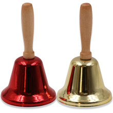 Bell Set of 2, Classic Metal Table Bells with Wooden Handle for School, Hotel Service, and Meditation