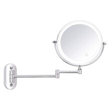 Cosmetic Mirror T Button Setting LED 8 Inch Foldable Double-Sided Wall Mounted 10x Magnifying Beauty Mirror