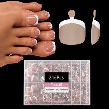 OPkssnails French Tip Press on Nails White French Soft Gel Nail Tips 216Pcs Brown Short Square Press On Toenails for Women Soak Off Acrylic Fake T