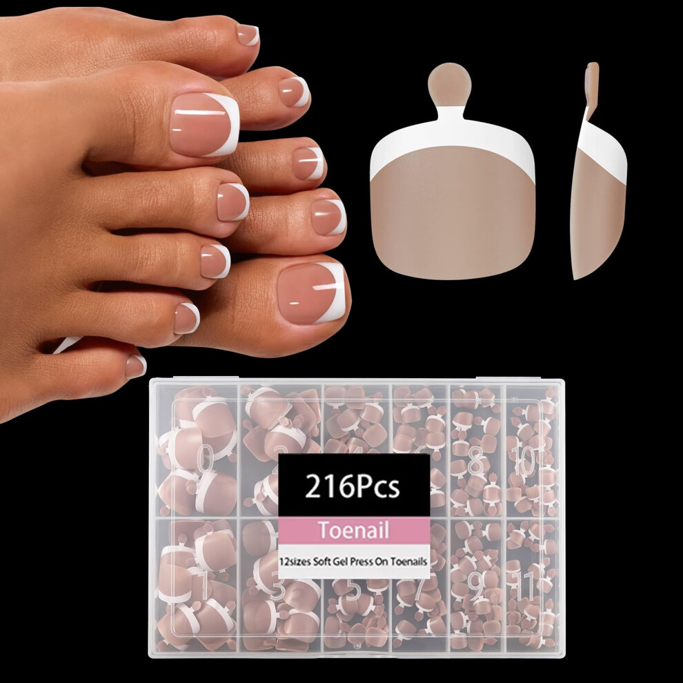 Opkssnails White,Brown French Tip Press On Nails White French Soft Gel Nail Tips 216Pcs Brown Short Square Press On Toenails For Women Soak Off Acrylic Fake To