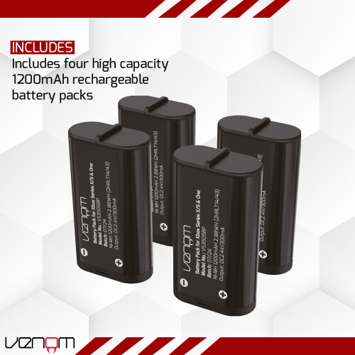 Venom Xbox Rechargeable Battery 4-Pack with Charging Dock | 1200mAh 2