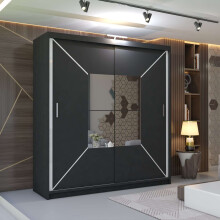 (150cm, Black) Nicole Double Mirror Sliding Door Wardrobe
