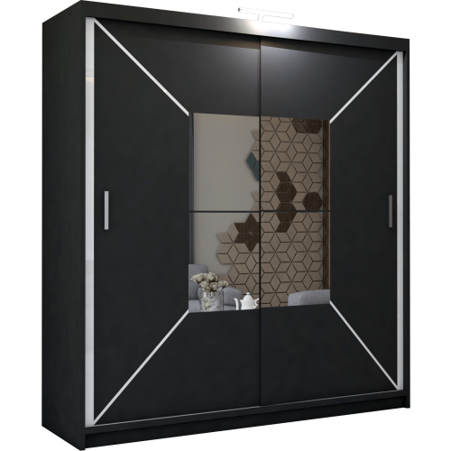 (120cm, Black) Nicole Double Mirror Sliding Door Wardrobe 1