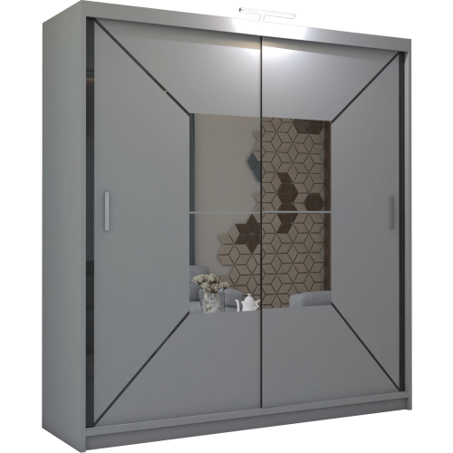 (180cm, Grey) Nicole Double Mirror Sliding Door Wardrobe 1