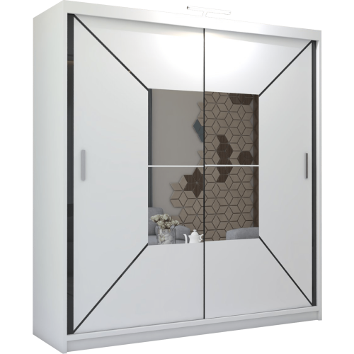 (203cm, White) Nicole Double Mirror Sliding Door Wardrobe 1